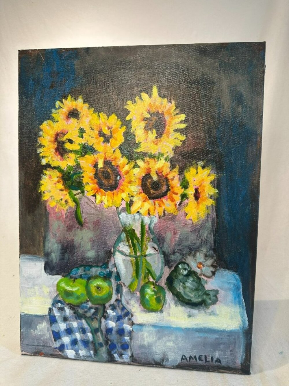 Original Art Oil Painting Sunflower Still Life Floral Wall Decor Gallery Wrapped - Picture 2 of 3